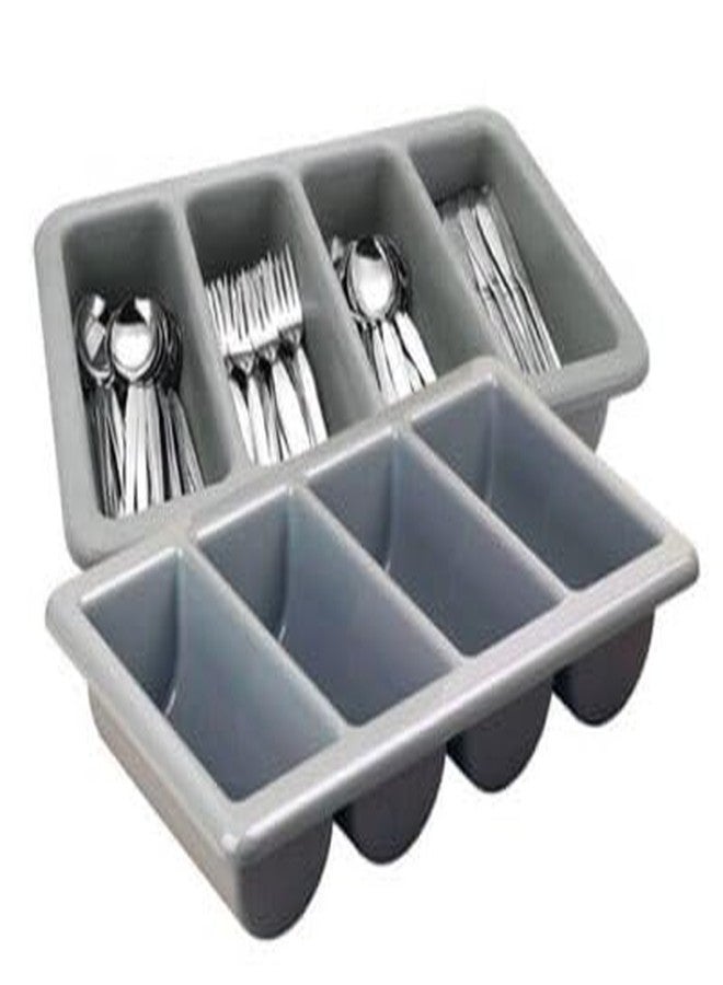 PAUL SONS Hospitality 4 Compartment Cutlery Plastic Storage Box Cutlery Tray Divider Flatware Bin Size: 20"x11"x4" Grey (Pack of 1Pc) - Image 2